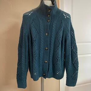 Sundance Teal Cable Knit Button-Up Cardigan